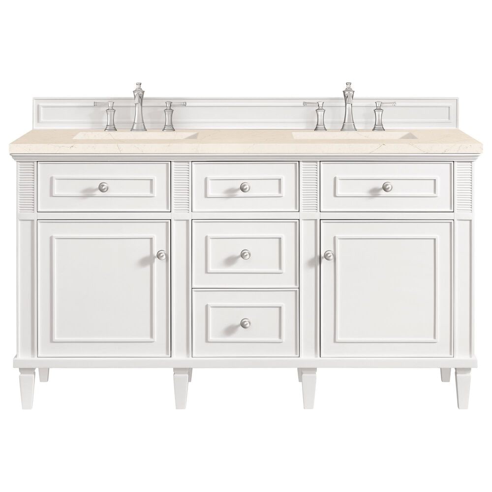 James Martin Vanities Lorelai 60&quot; Double Vanity in Bright White with 3 cm Eternal Marfil Quartz Top, , large