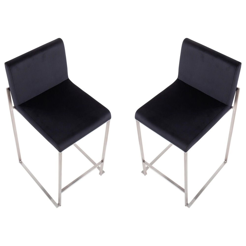 Lumisource Fuji High Back Counter Stool with Black Velvet Cushion in Stainless Steel &#40;Set of 2&#41;, , large