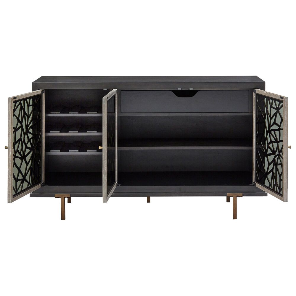 Nicolette Home Ryker Server in Grey, Black Glass, and Aged Brass, , large