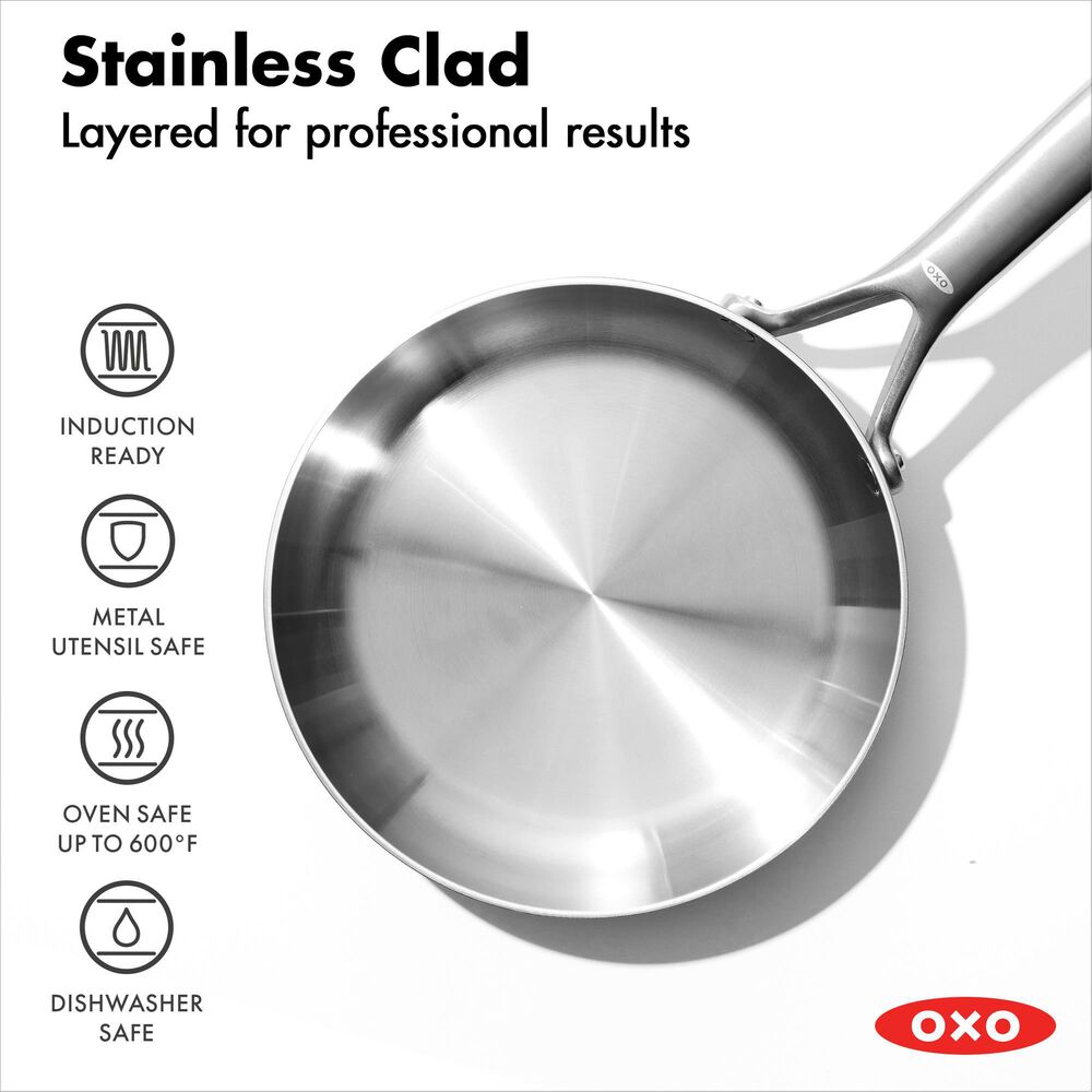 Green Pan Mira 8" Open Frypan Uncoated in Stainless Steel, , large