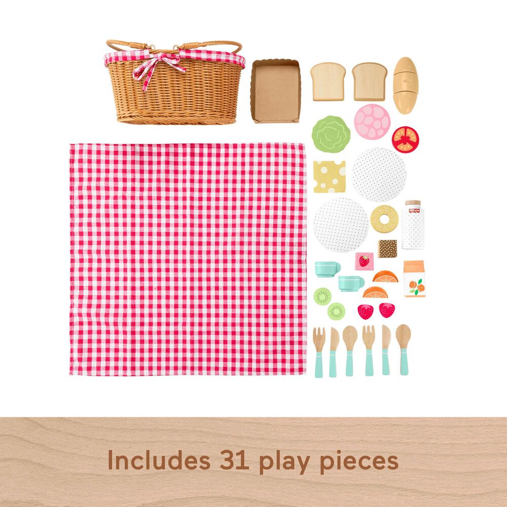Fisher Price Wooden Picnic Basket and Food Pretend Play Set in Multicolor, , large