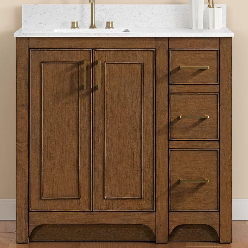 37B Lucerne 36" Single Bathroom Vanity Cabinet in Dark Maplewood with Marble Top and Backsplash, , large
