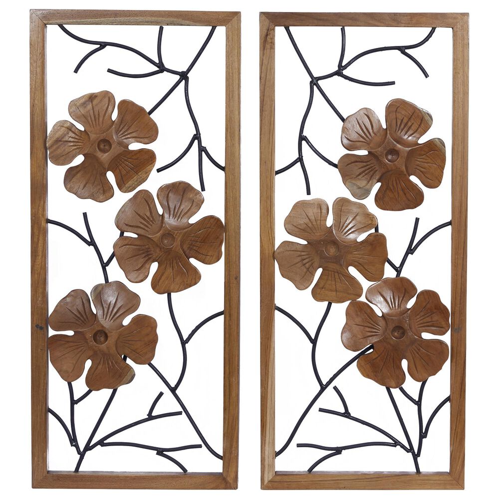 Maple and Jade 32" x 14" Flowers Wall Decor in Natural Brown (Set of 2), , large
