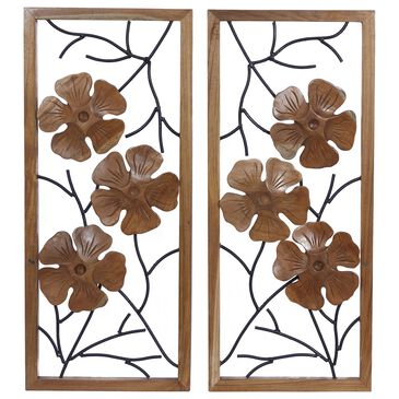 Maple and Jade 32" x 14" Flowers Wall Decor in Natural Brown (Set of 2), , large
