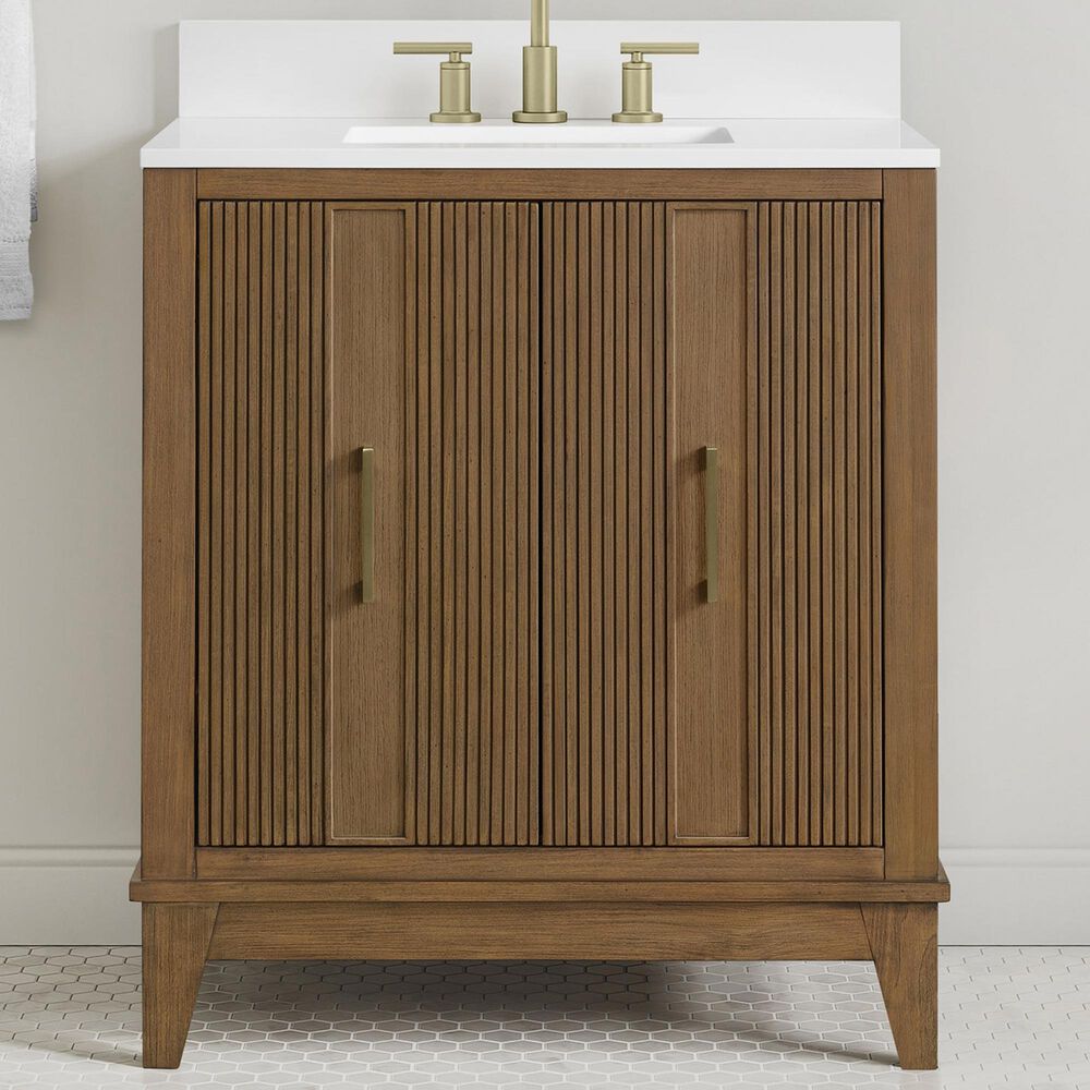 37B Fenwick 30" Single Bathroom Vanity in Kona with Glossy White Composite Stone Top and Backsplash, , large