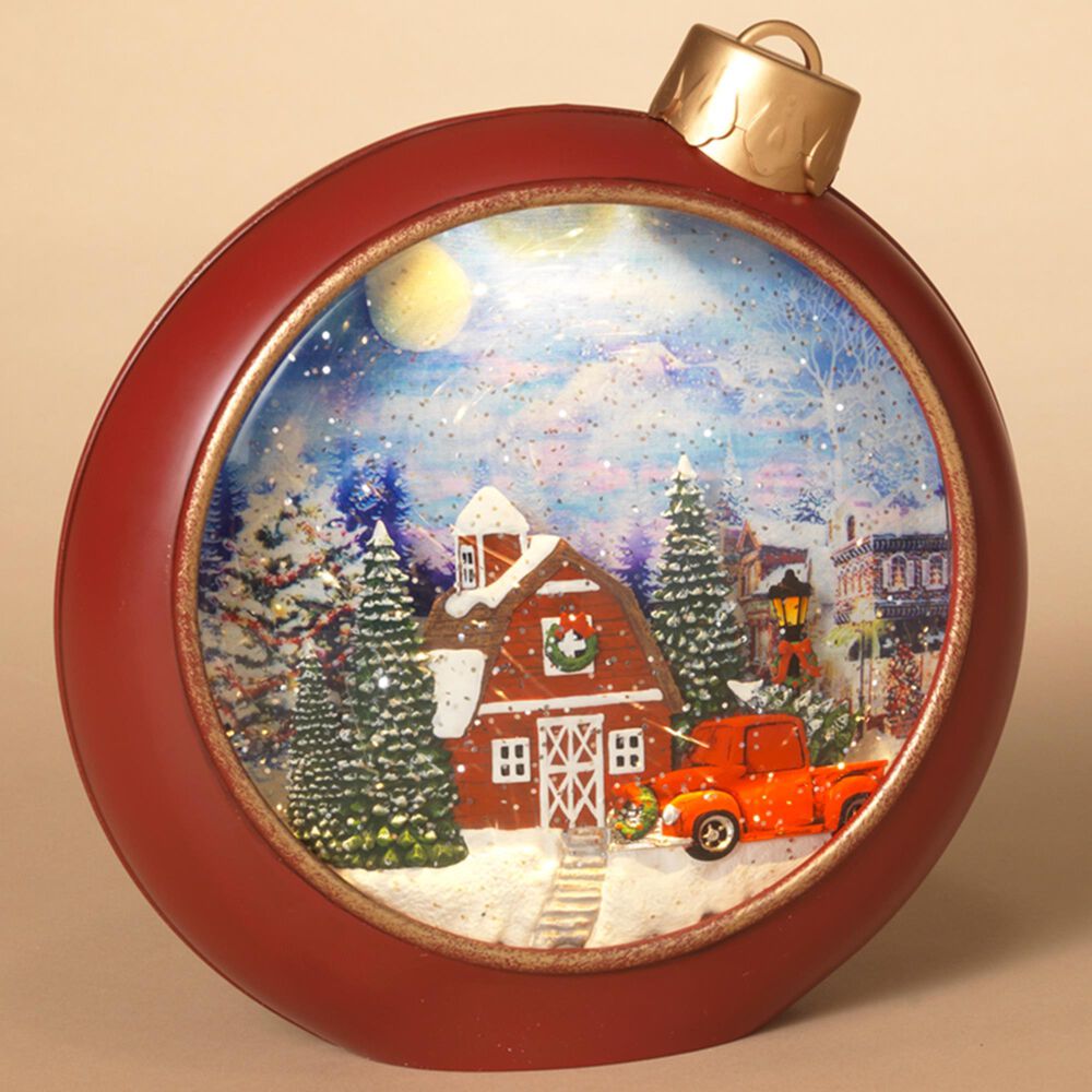 The Gerson Company 8.3&quot;H Battery-Operated Lighted Musical Holiday Village Scene Spinning Water Globe in Red, , large
