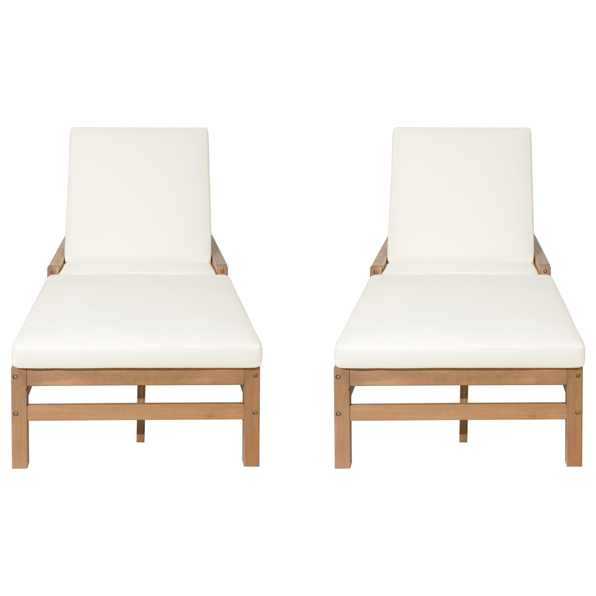 HOMLUX Adjustable Outdoor Chaise Lounge with Light Teak Frame in