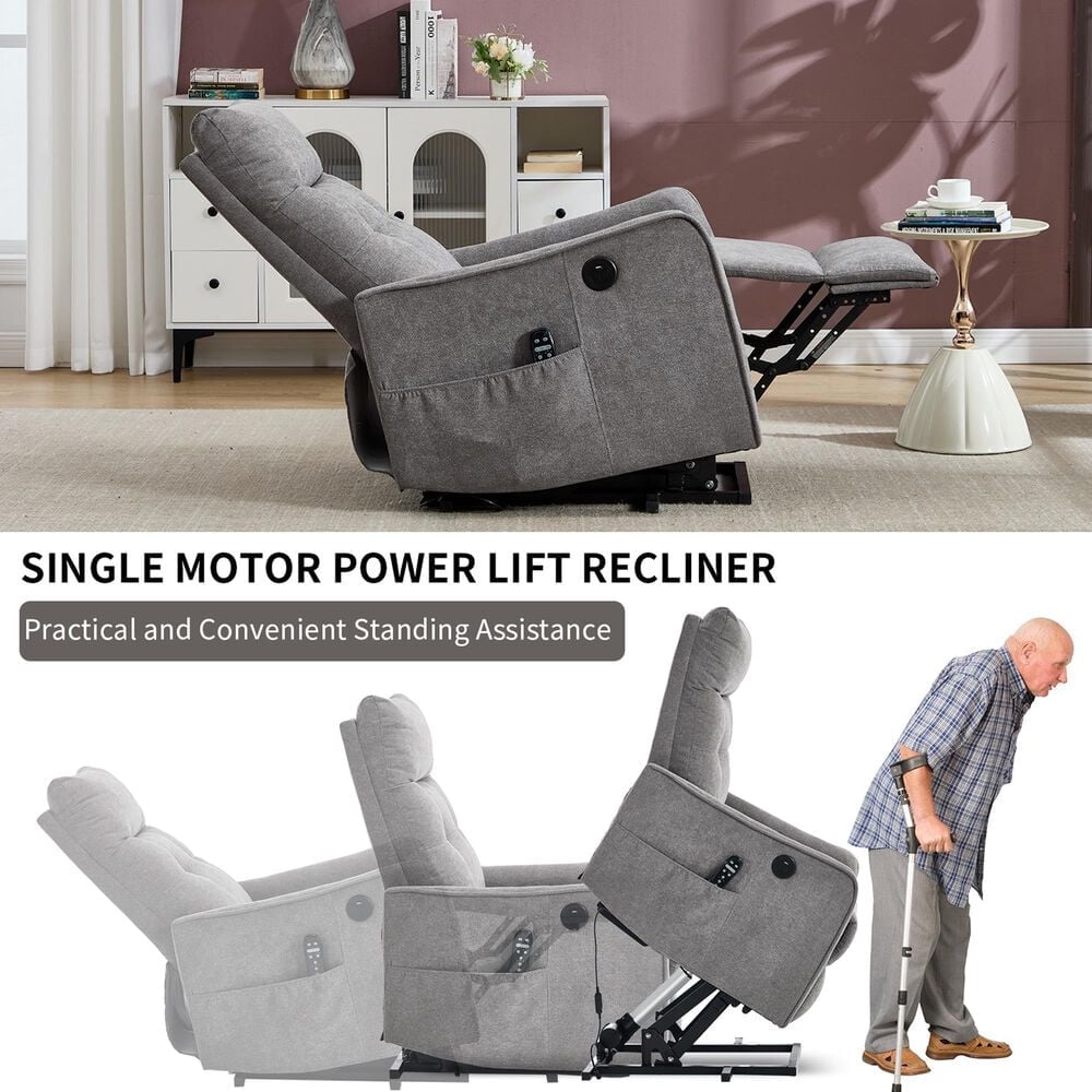 Hearth and Haven Power Lift Recliner in Light Gray, , large