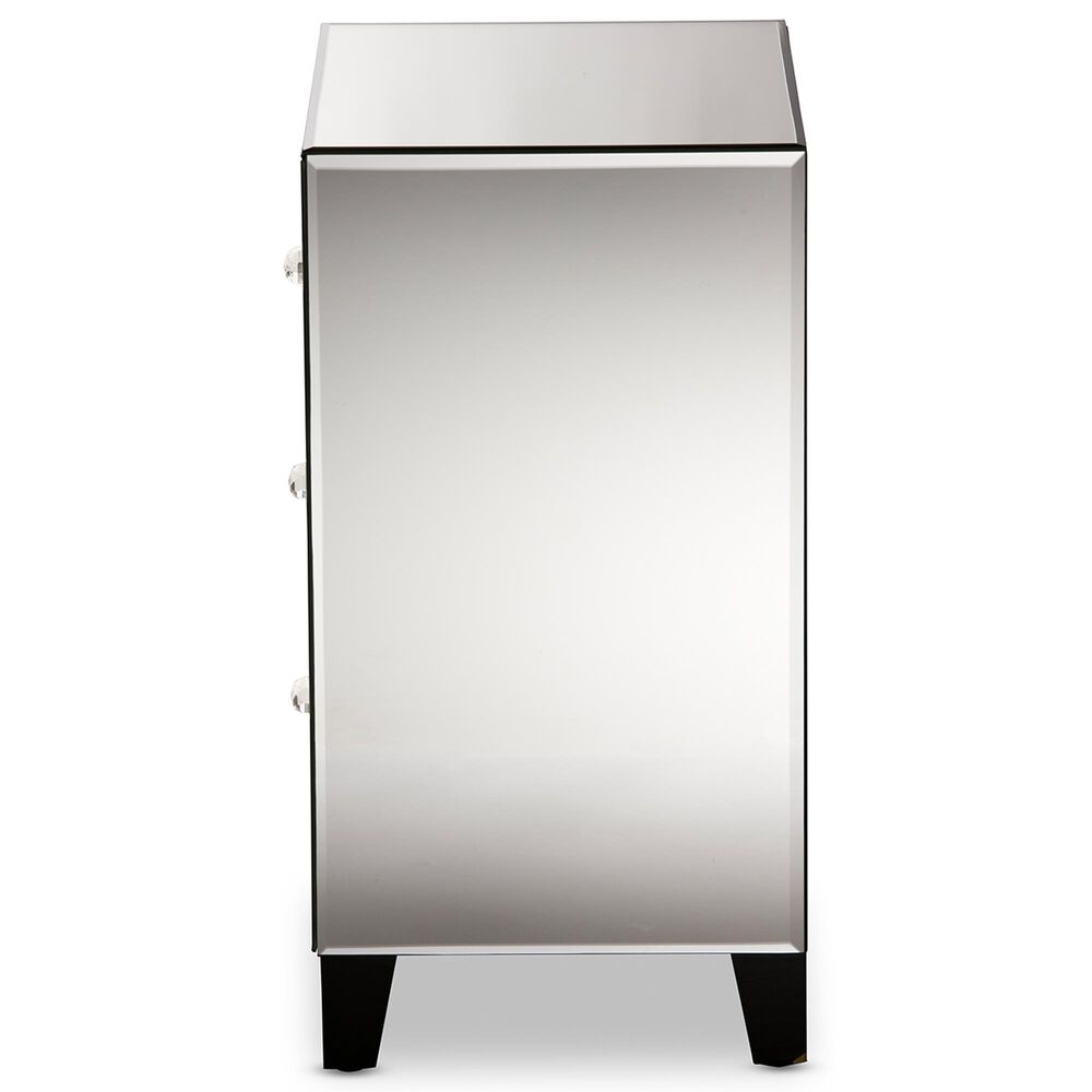 Baxton Studio Chevron Mirrored 3-Drawer End Table in Silver, , large