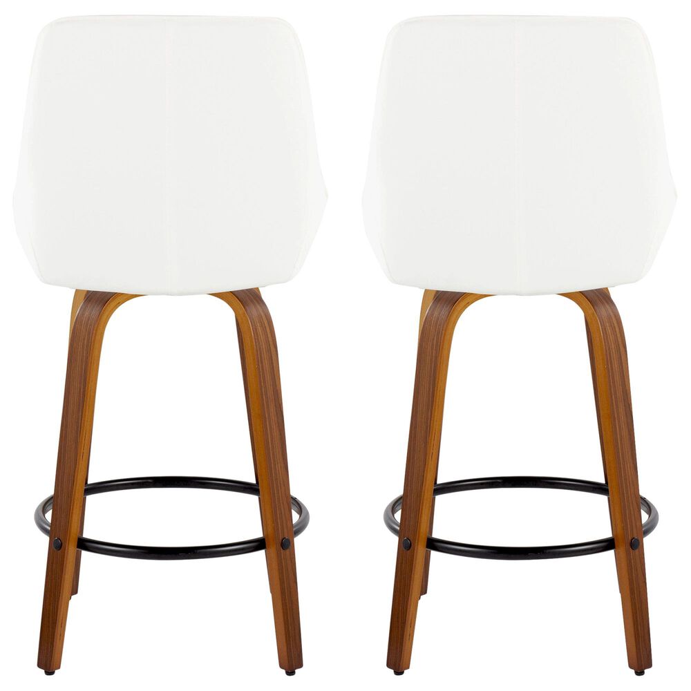 LumiSource Diana 26" Swivel Counter Stool with White Faux Leather Upholstery in Walnut and Black (Set of 2), , large
