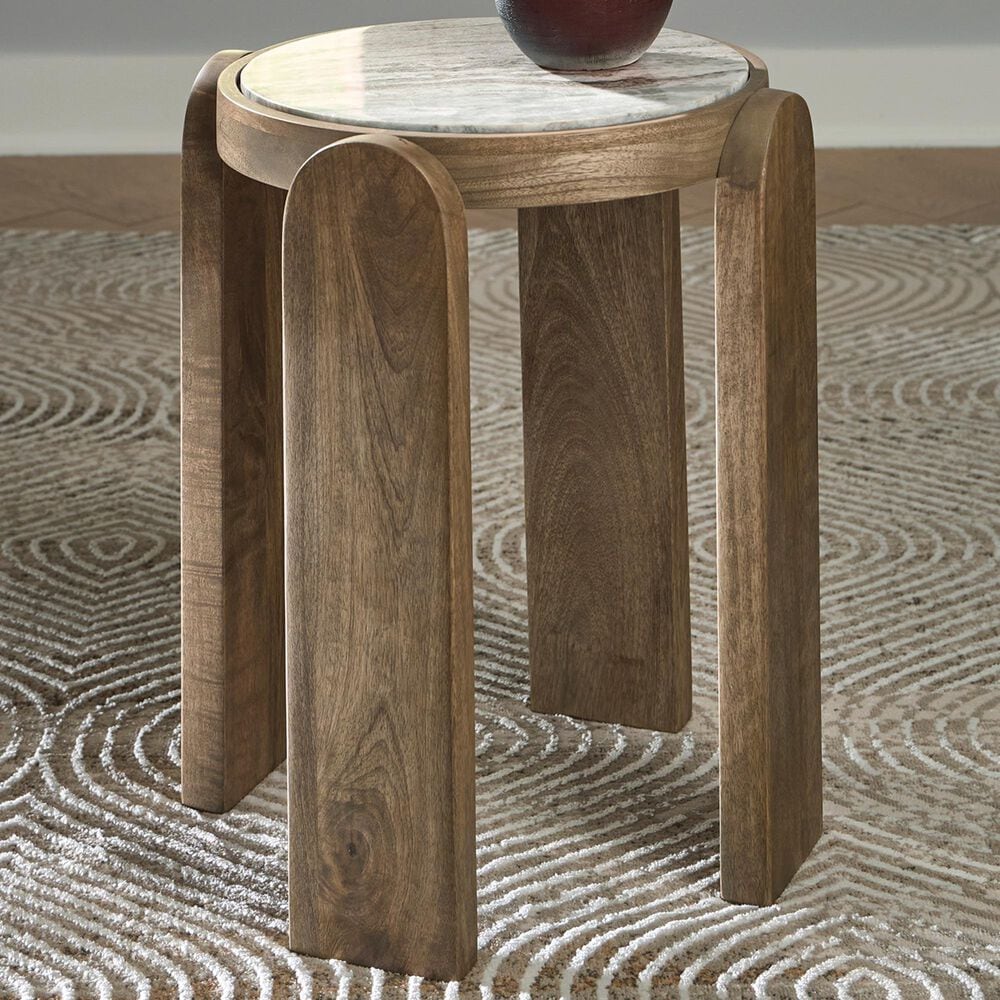 Ashley Gavrilley End Table in Light Gray Wash, White and Taupe, , large