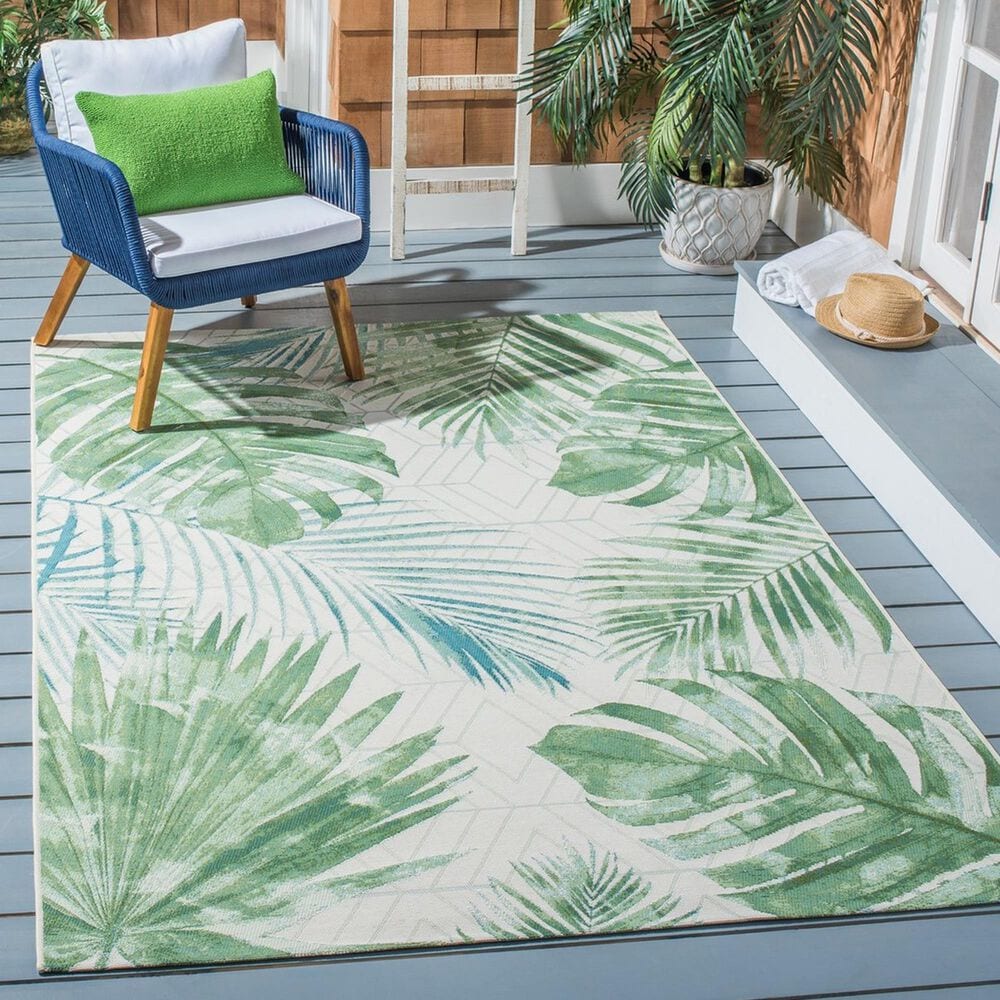 Safavieh Barbados Tropical Botanical 8&#39; x 10&#39;5&quot; Green and Teal Indoor/Outdoor Area Rug, , large