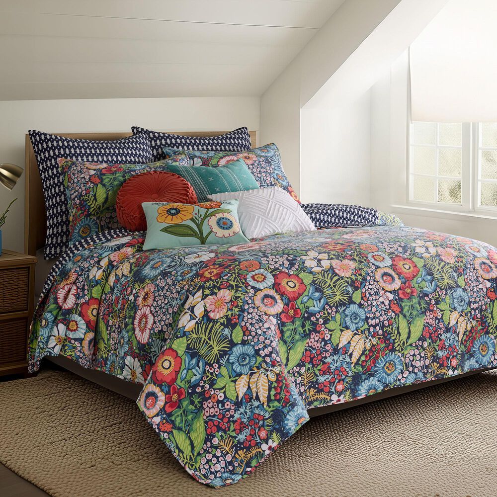 Levtex Night Garden 3-Piece Reversible King Quilt Set in Navy, Red, Pink, Green, Ochre and White, , large