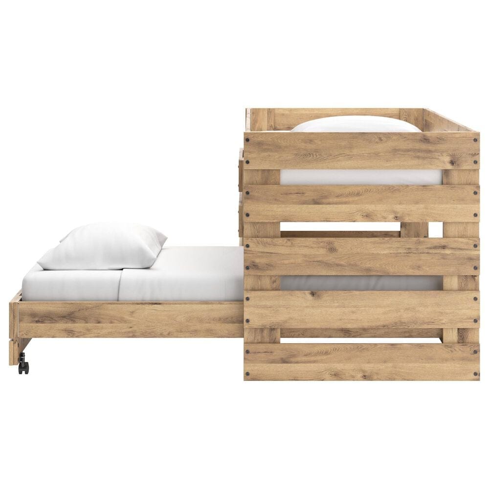 Ashley Larstin Twin Loft Caster Bed in Tan and Brown, , large