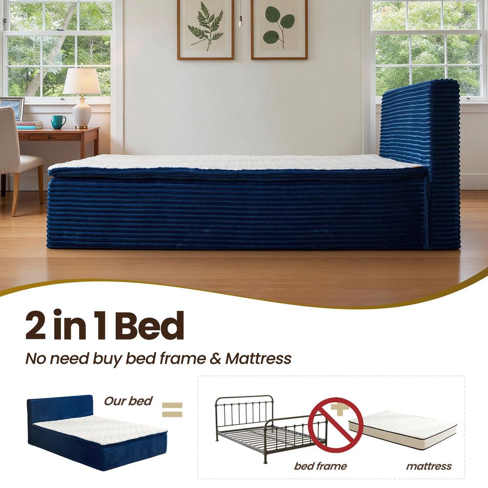 HOMLUX Plush Queen Mattress with Blue Headboard, , large