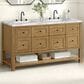 James Martin Vanities Breckenridge 60" Double Bathroom Vanity in Light Natural Oak with 3 cm Carrara White Marble Top and Rectangular Sinks, , large