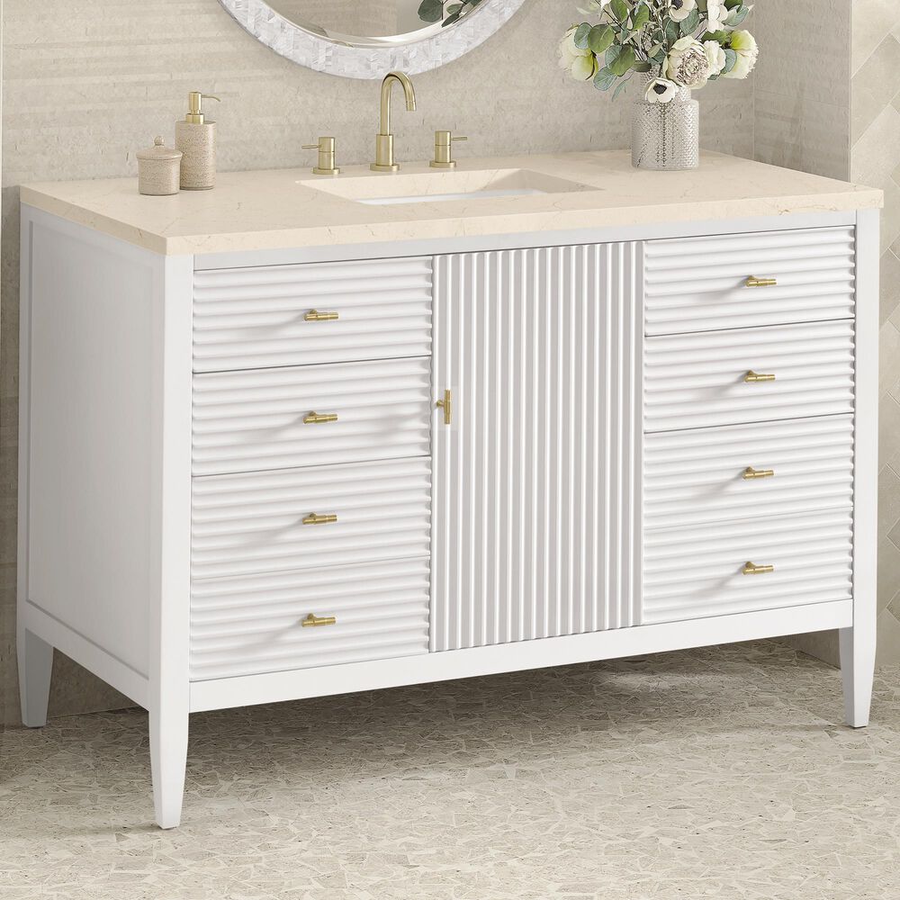 James Martin Vanities Myrrin 48&quot; Vanity in Bright White with 3 cm Eternal Marfil Quartz Top, , large