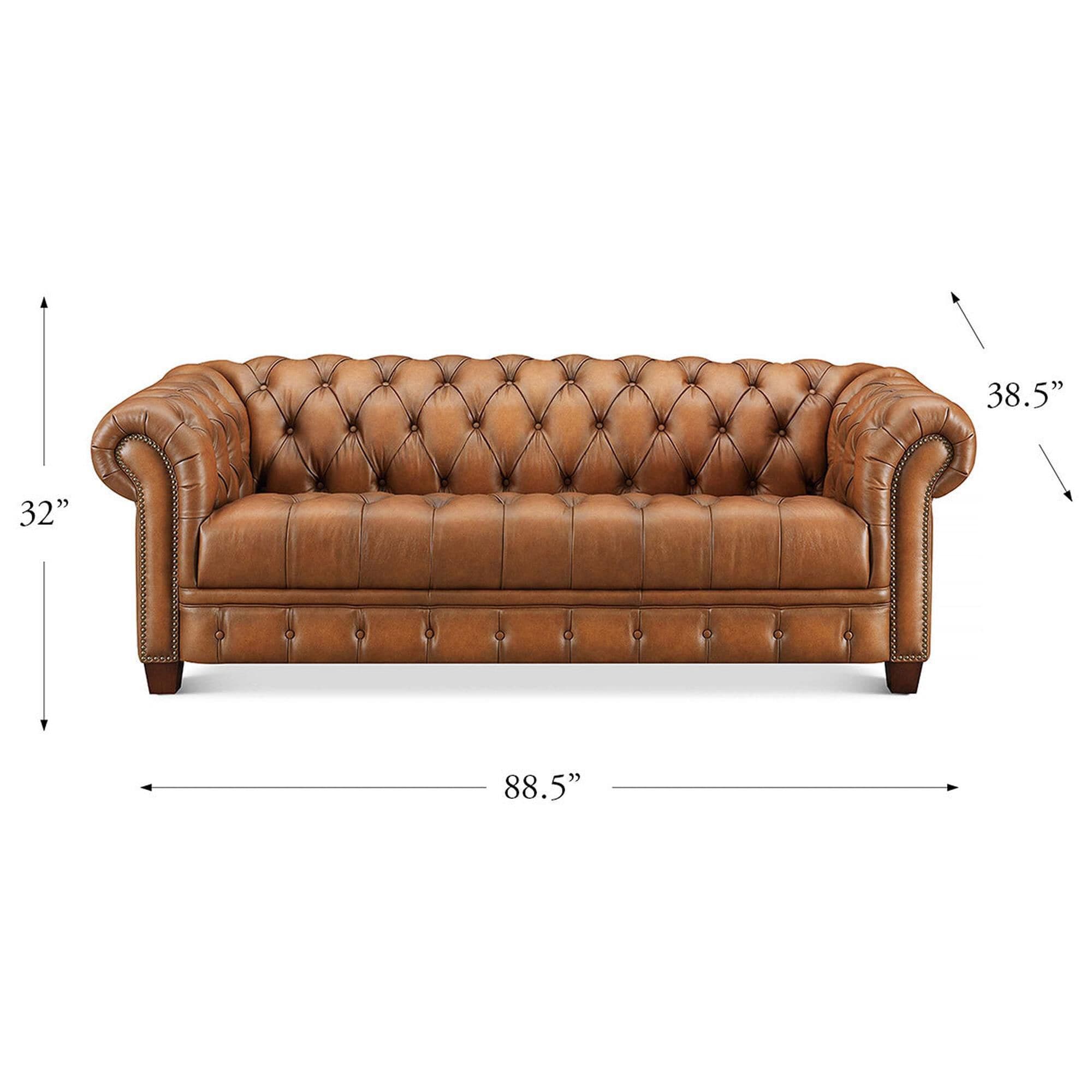 Hydeline York Stationary Leather Sofa in Saddle