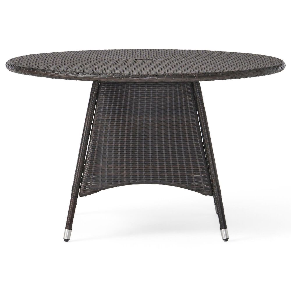 Hearth and Haven Corsica Outdoor Wicker Dining Table with Circular Top, Brown, , large