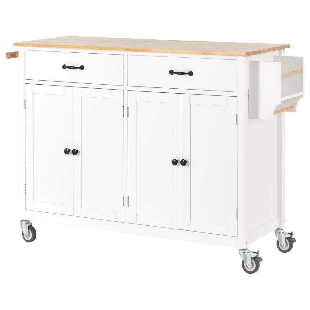 HOMLUX 54" Kitchen Island Cart with Solid Wood Top and Locking Wheels in White, , large