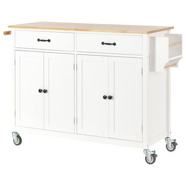 HOMLUX 54" Kitchen Island Cart with Solid Wood Top and Locking Wheels in White, , large