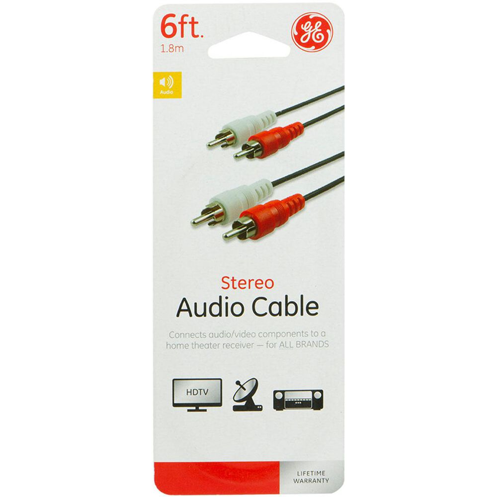 GE 6" Audio Cable Dual RCA Plug, , large
