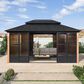 HOMLUX 12" x 16" Outdoor Hardtop Gazebo with Wood Grain Aluminum Frame in Black, , large
