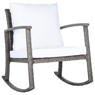 Safavieh Bradbury Patio Rocking Chair with White Cushion in Grey and Brown, , large