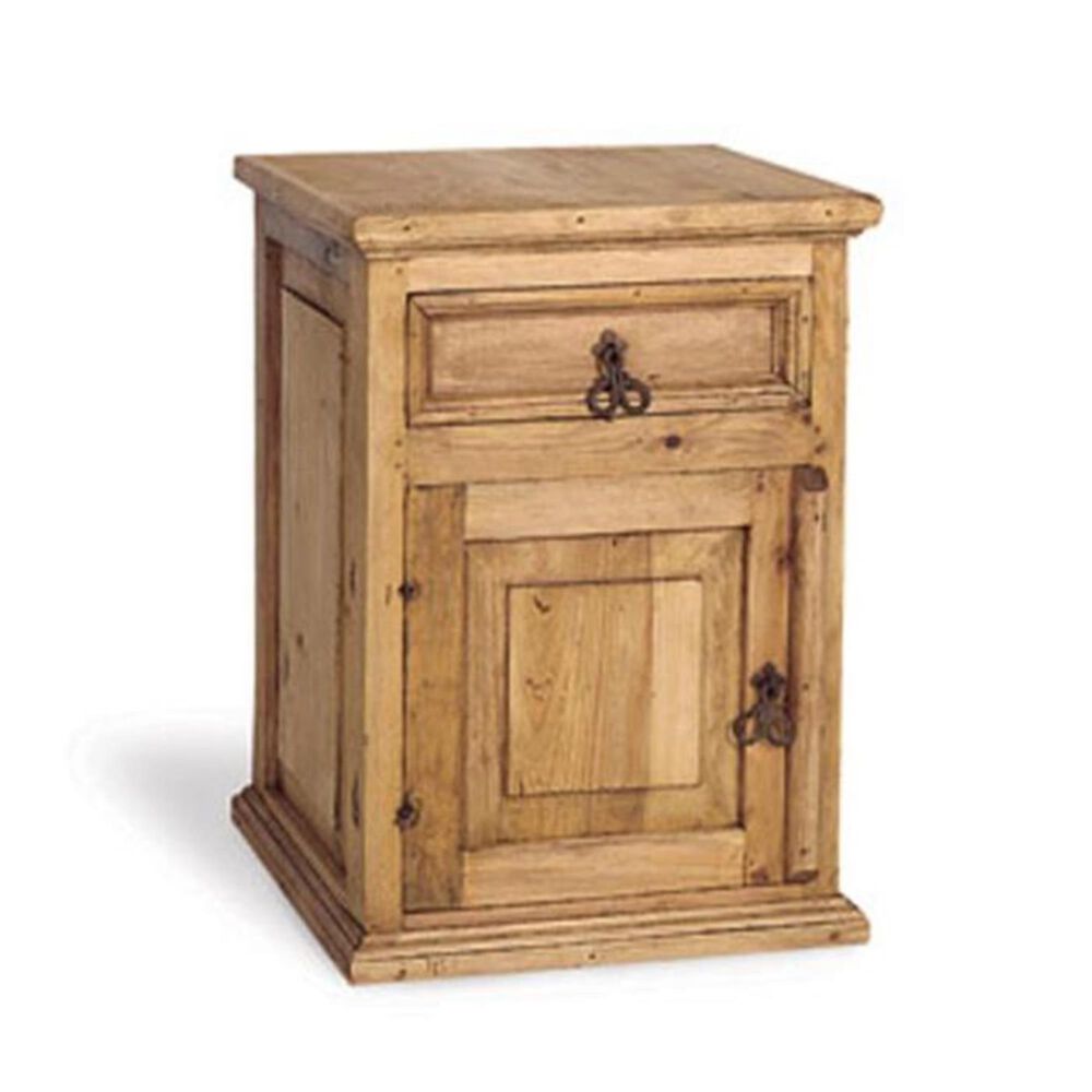 Santa Fe Rustic Pine Wood End Table in Light Wax, , large
