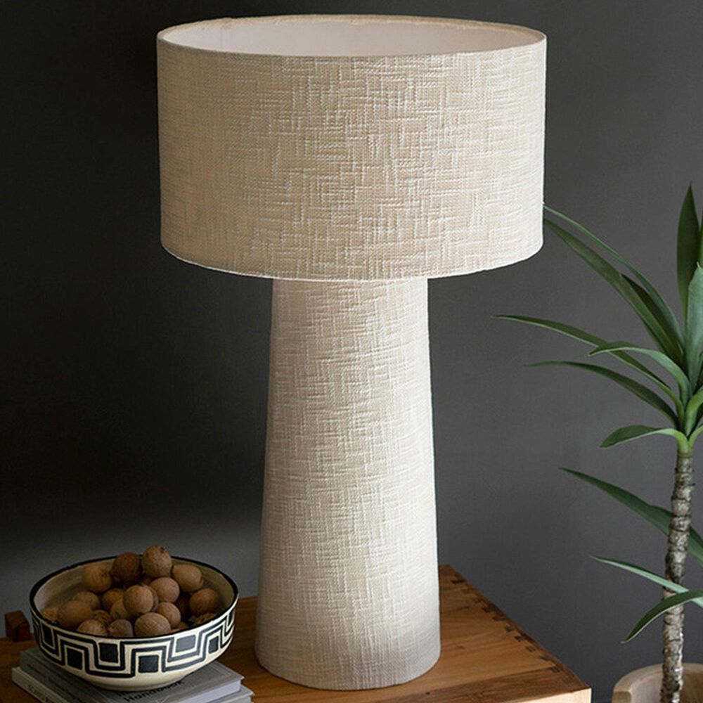 Kalalou Boucle Fabric Table Lamp in White, , large