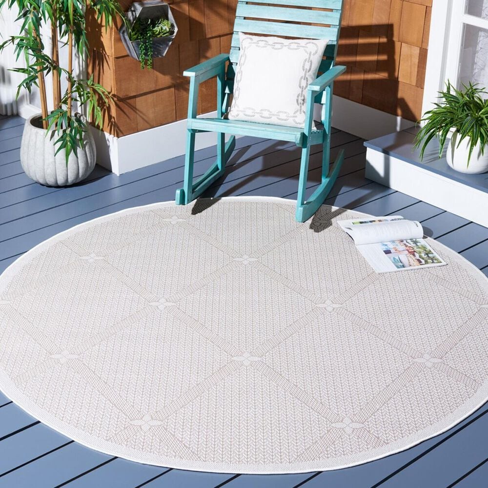 Safavieh Bermuda 5&#39; Round Cream and Beige Indoor/Outdoor Area Performance Rug, , large