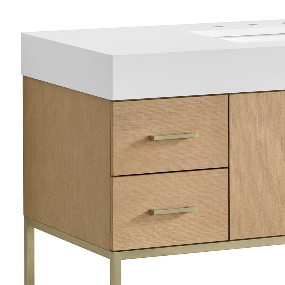 37B Mauri 48" Single Bathroom Vanity with Metal Base in Warm Oak with High-Profile 4" White Composite Stone Top, , large