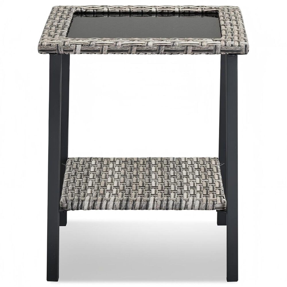 Sunwell Garden 19" Patio Square Side Table with Glass Top in Gray, , large