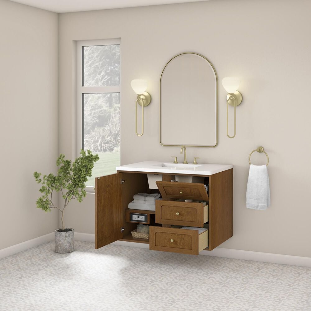James Martin Laurent 36" Single Bathroom Vanity in Honey Oak with 3 cm Victorian Silver Silestone Top and Rectangular Sink, , large