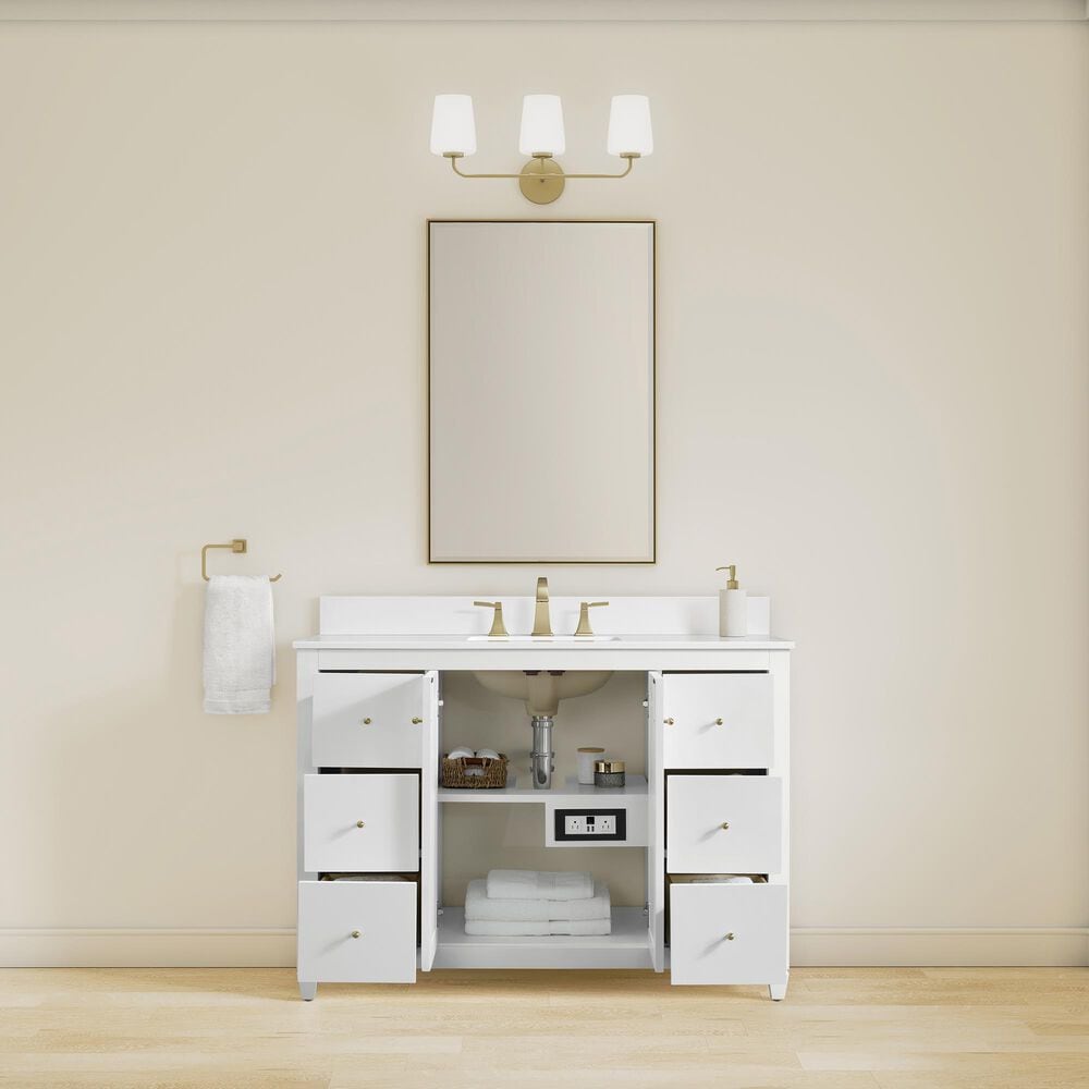 37B Claudine 48" Single Bathroom Vanity in Bright White with Glossy White Composite Stone Top and Backsplash, , large