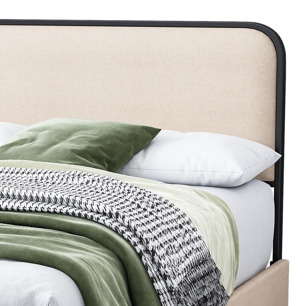 Hearth and Haven King Storage Bed Platform with Upholstered Headboard in Beige, , large
