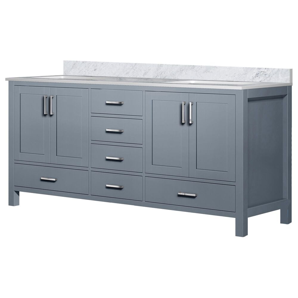 Lexora Home Jacques 72" Double Bathroom Vanity in Dark Grey with 2 cm White Carrara Marble Top and Rectangular Sinks, , large