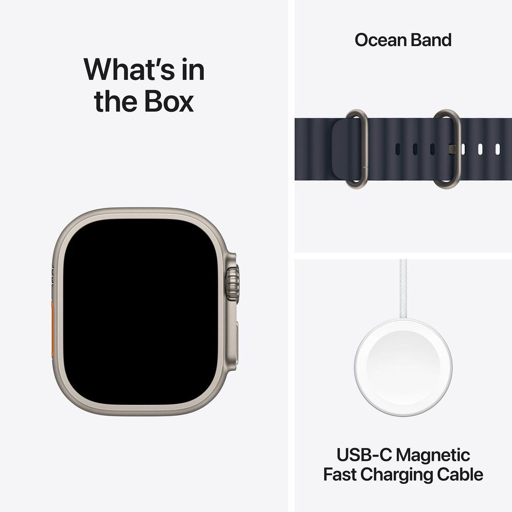 Apple Watch Ultra 2 GPS + Cellular 49mm Natural Titanium Case with Navy Ocean Band, , large