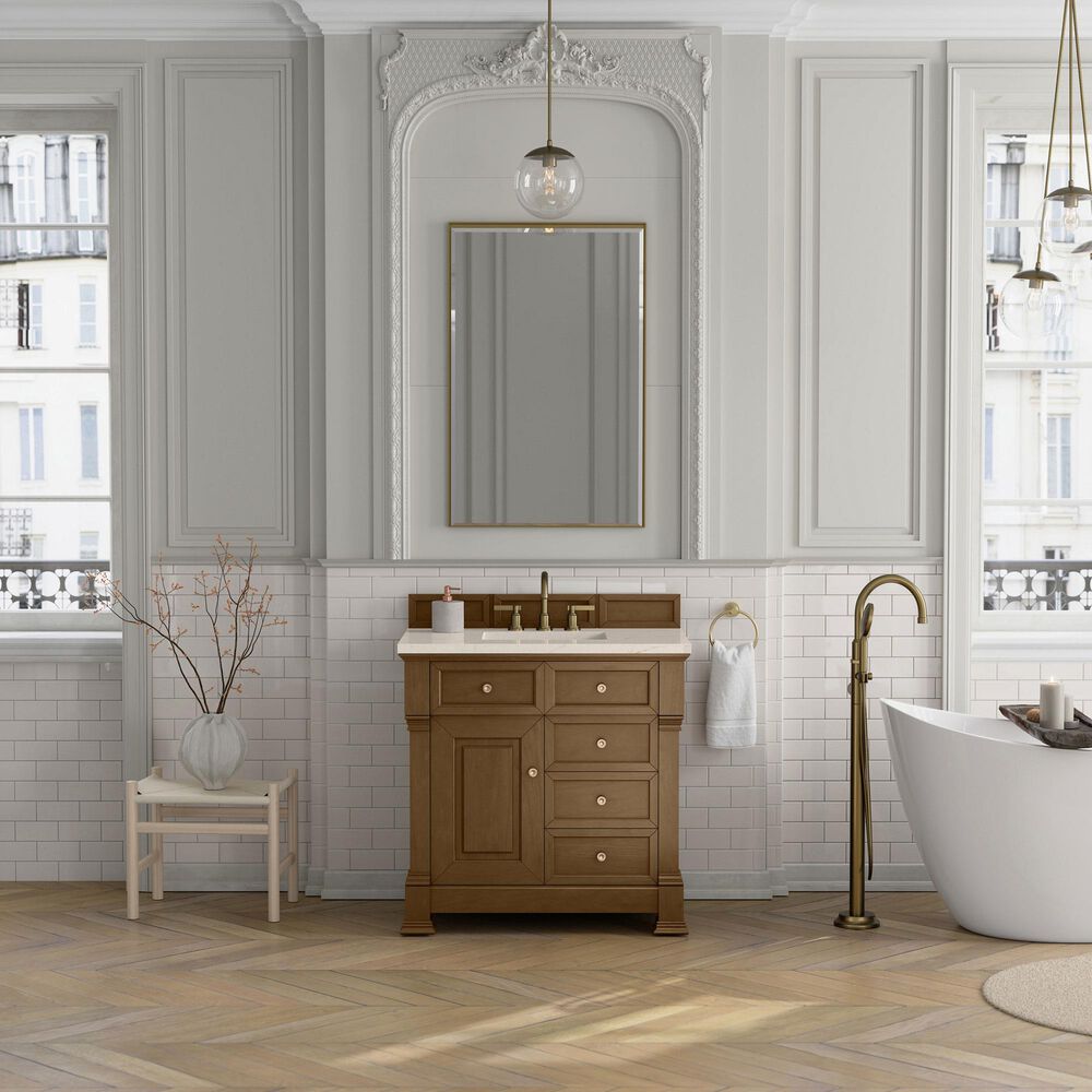 James Martin Vanities Brookfield 36&quot; Single Bathroom Vanity in Honey Oak with 3 cm Eternal Marfil Quartz Top and Rectangular Sink, , large