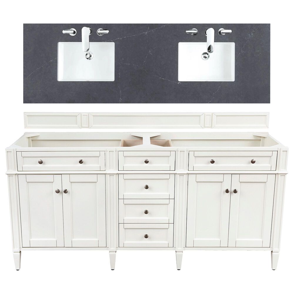 James Martin Vanities Brittany 72" Double Bathroom Vanity in Bright White with 3 cm Charcoal Soapstone Quartz Top and Rectangle Sinks, , large