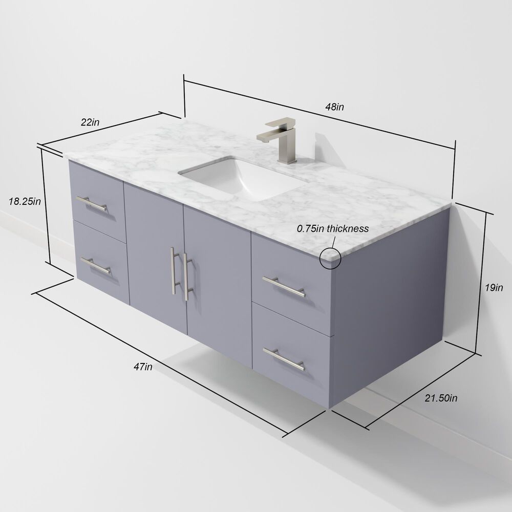 Lexora Home Geneva 48&quot; Single Bathroom Vanity in Dark Grey with 2 cm White Carrara Marble Top and Rectangular Sink, , large