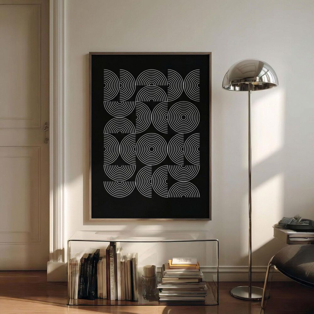 HOMLUX 24" x 18" Circles Canvas Art in Black and White, , large