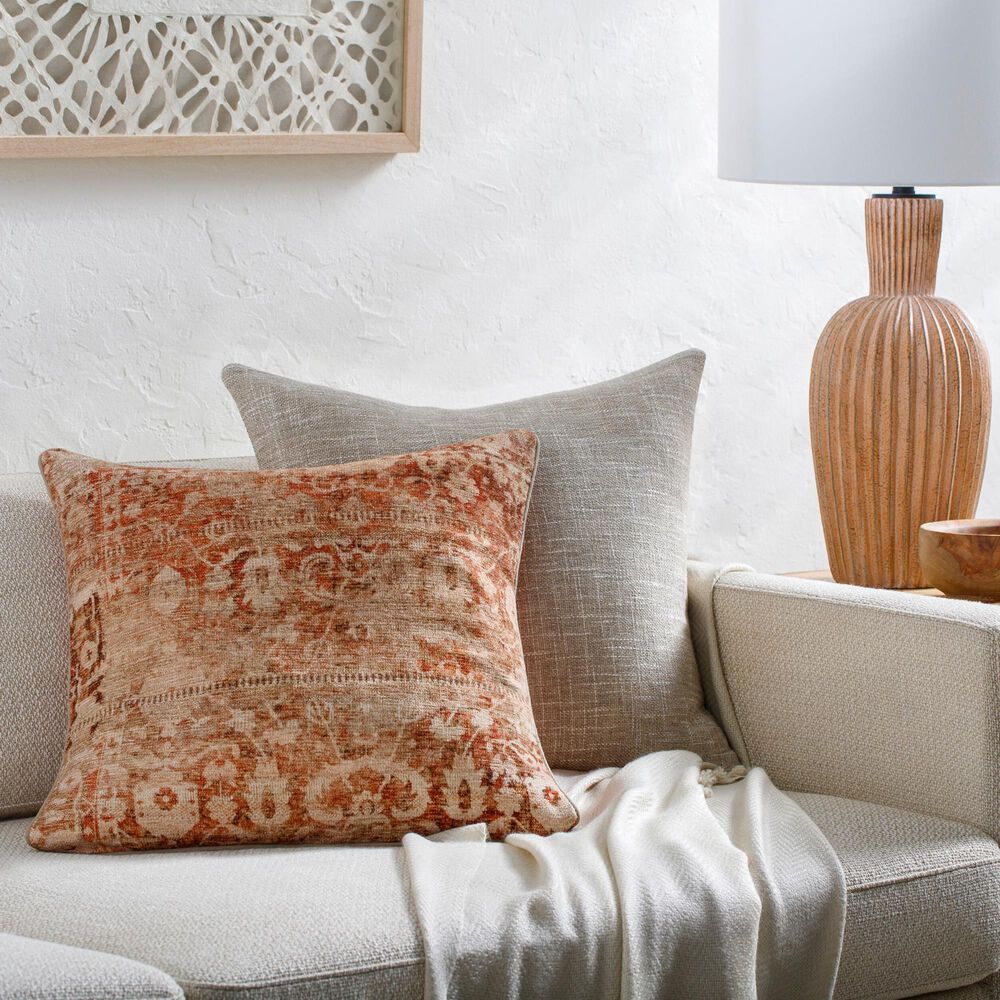 Surya Nelly 20&quot; Square Throw Pillow in Light Wood, Camel, Natural, Clay, Pearl and Brick, , large