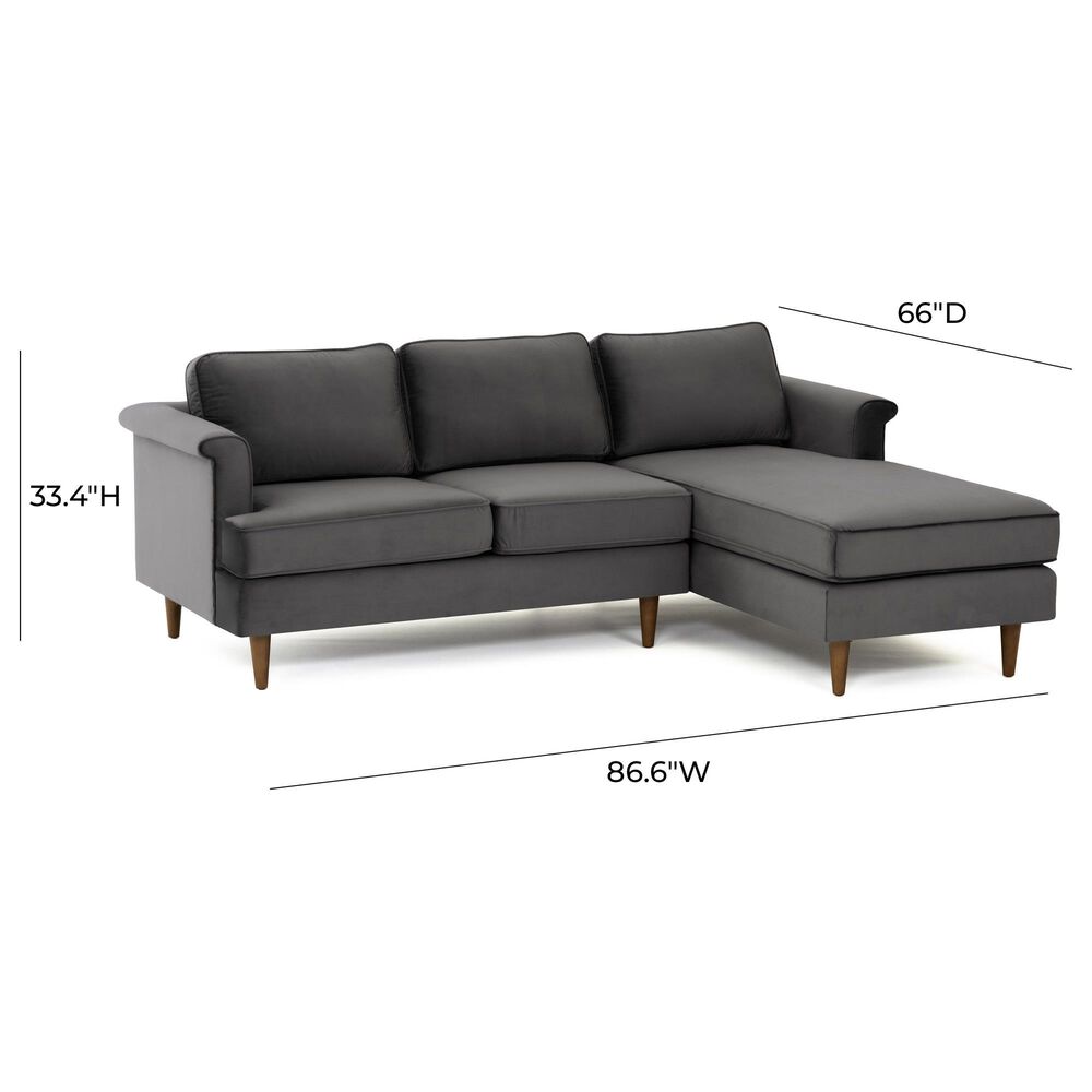 Tov Furniture Porter 2-Piece Stationary Right Facing Sectional with Chaise in Grey Velvet, , large
