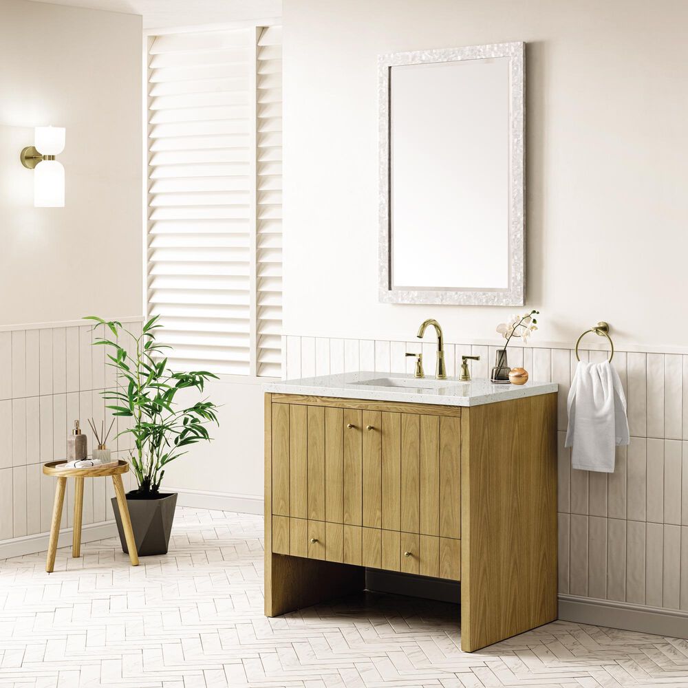 James Martin Vanities Hudson 36" Single Bathroom Vanity in Light Natural Oak with 3 cm Lime Delight Quartz Top and Rectangular Sink, , large