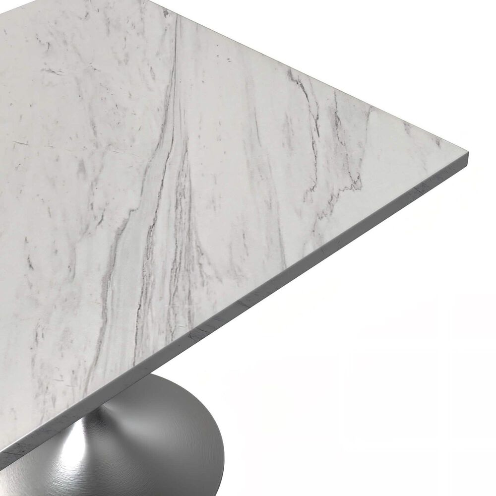 Leisuremod LeisureMod Verve Collection 36 Square Dining Table, Brushed Base with Laminated White Marbleized Top, , large