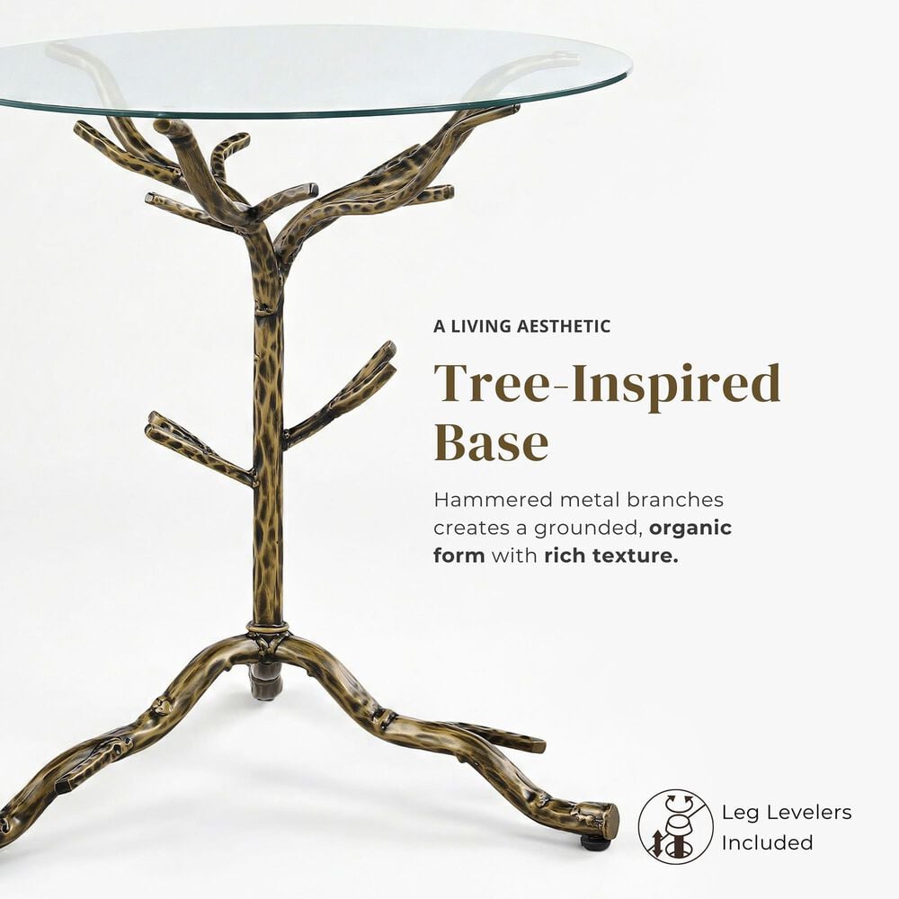 Furniture of America Lalia Side Table with Tempered Glass Top and Tree Branch Base in Matte Gold, , large