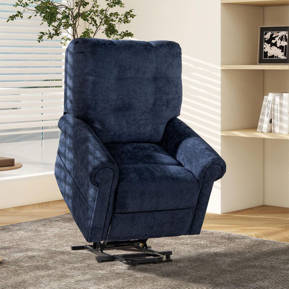 Jennifer Taylor Home Irwin Power Lift Assistance Recliner Chair in Dusk Navy Blue, , large