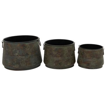 Maple and Jade Rustic Planter in Brass (Set of 3), , large