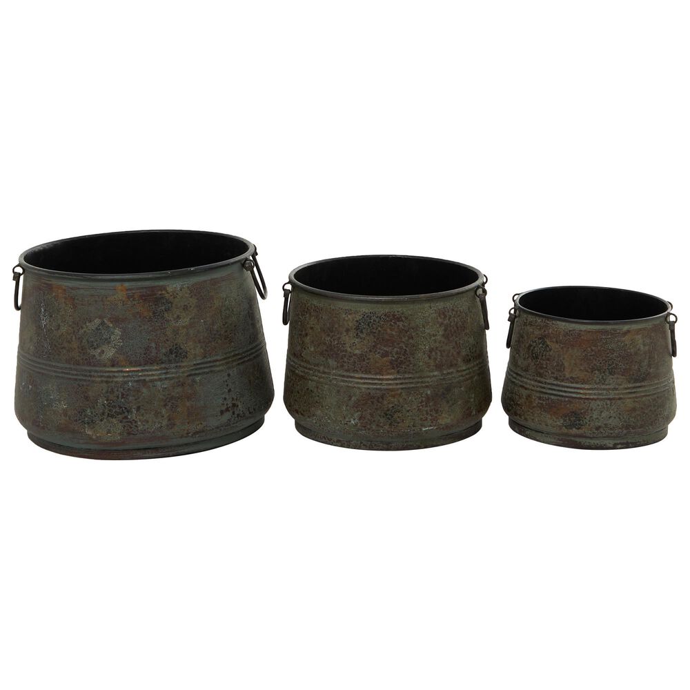 Maple and Jade Rustic Planter in Brass (Set of 3), , large